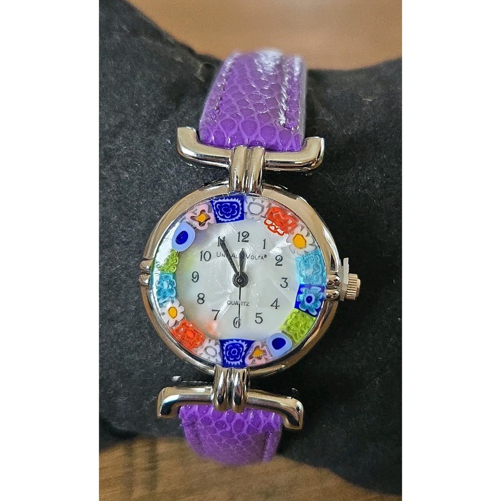 VTG Uno Alla Volta Purple Leather Ladies Murano Glass Quartz Watch New Battery
